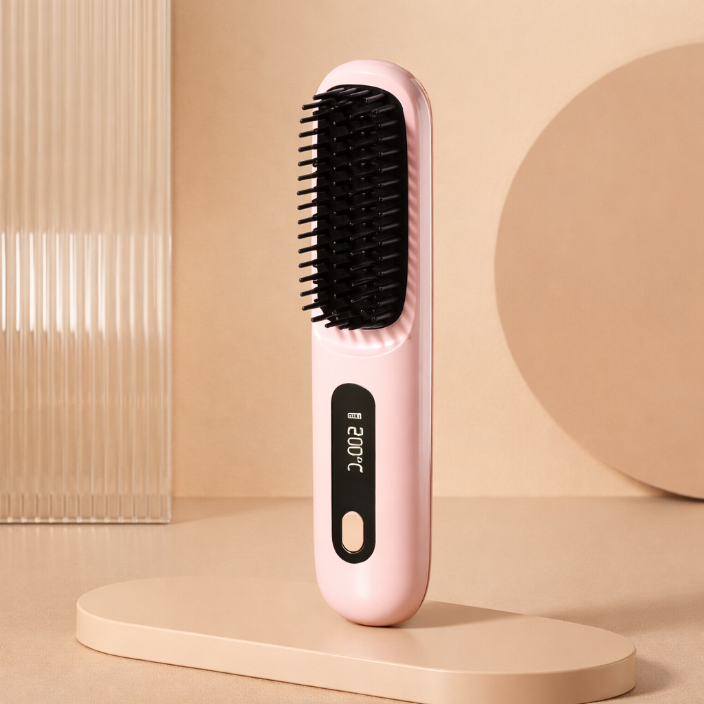 Cordless Ionic Hair Straightening Comb Portable Wireless Straightener Brush for Smooth Frizz Free Hair