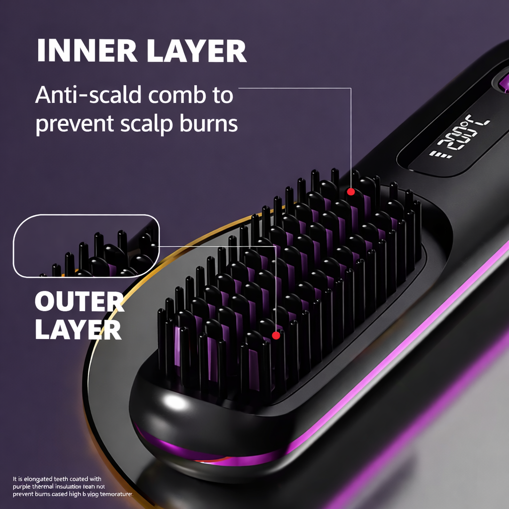 Cordless Ionic Hair Straightening Comb Portable Wireless Straightener Brush for Smooth Frizz Free Hair